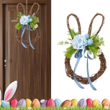 Imagem de Coroas de Páscoa para Porta da Frente - Decoração De Feriado Com Coelho E Laço - Ornamento de Grinalda Rústica da Primavera,Para Casa Escritório Apartamento Café Exterior Interior Parede Sala de Estar