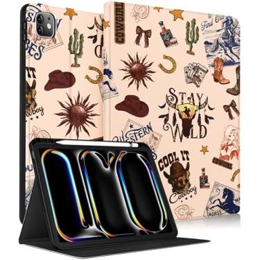 Imagem de Wazzasoft for iPad Pro 11 Inch Case M5 2025/M4 2024 - Women Girls Cute Smart Folio Cover (Auto Wake/Sleep) with Build-in Pencil Holder for Apple Tablet Soft TPU Protective Cover,Western Cowboy