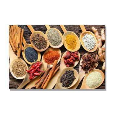 Imagem de Arte de parede em tela colorida para especiarias e colher de tempero | Decoração de cozinha vintage | Arte moderna para casa e sala de jantar. B29. Tela somente 80 x 120 cm - 31,5 x 47,3 pol