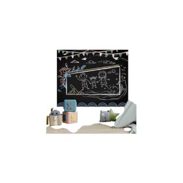 Imagem de Papel de Parede Adesivo Lousa PVC, Preto Fosco, 45cm x 2m, Lavável, com 5 Gizes Coloridos, para Quartos, Escritórios e Cozinhas