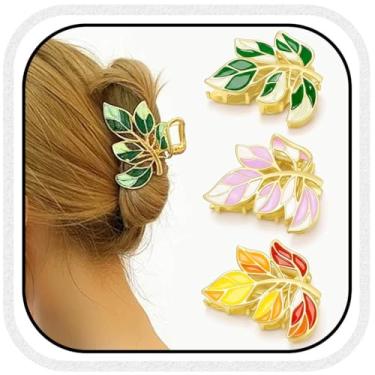 Imagem de Pecieco Conjunto de grampos de cabelo de folha para cabelos grossos, clipes de garra de metal forte, acessórios de cabelo cottagecore para mulheres (pacote com 3)