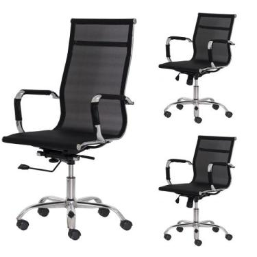 Imagem de Kit Escritório 1 Cadeira Mesh Giratória Presidente 2 Cadeiras Mesh Int
