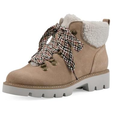 Imagem de WHITE MOUNTAIN Bota feminina de caminhada de pele sintética com luvas, Madeira de praia/camurça, 8.5 Wide