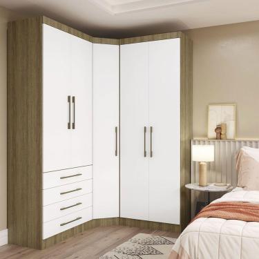 Imagem de Guarda Roupa De Canto 3 Peças 5 Portas 4 Gavetas Paris Luciane Móveis Avelã Pf-branco Pf