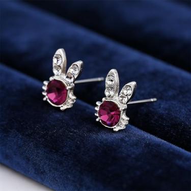 Imagem de Brincos femininos em forma de coelho com design de diamante falso brilhante, fofos e exclusivos, adequados para o dia a dia e qualquer ocasião.