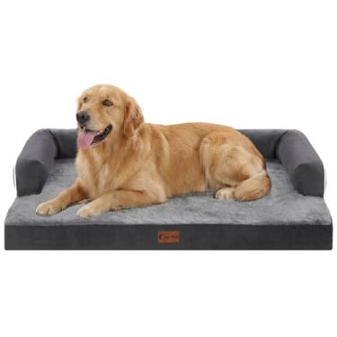 Imagem de Casa Paw Camas ortopédicas para cães extragrande, à prova d'água, espuma para ovos, GG, com laterais 104 x 68 cm, sofá-camas laváveis para cães grandes com capa removível e fundo antiderrapante, cinza