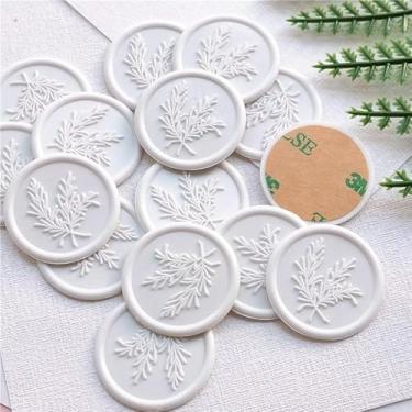 Imagem de 10 adesivos autoadesivos de lacre de cera de folha com fita dupla face envelope de casamento selagem de cartão de presente adesivos de selo de cera (branco, alecrim)