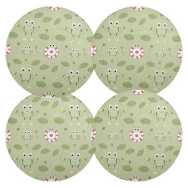 Imagem de Conjunto de 4 tapetes de mesa de PVC duráveis de folhas de sapo verdes 38 cm, jogo americano antiderrapante para mesa