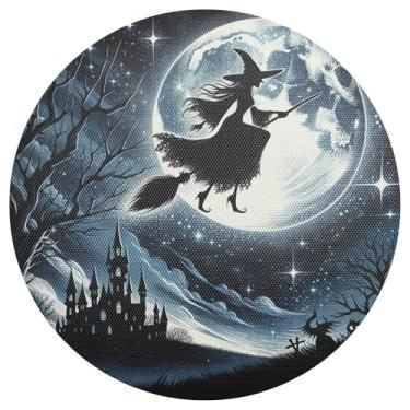 Imagem de Conjunto de 1 tapete de mesa preto de lua de Halloween, lavável de 38 cm, jogo americano de PVC, para mesa de jantar, mesa de cozinha