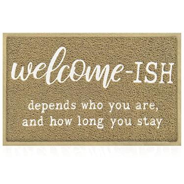 Imagem de JJUUYOU Tapetes grandes de boas-vindas para porta da frente e entrada externa Welcome Ish Depends Who You are Capacho de borracha antiderrapante para casa, ambientes internos, engraçados, tapetes de
