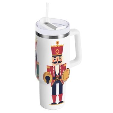 Imagem de ODAWA Copos isolados de quebra-nozes de Natal de 850 g com alça e canudo, copo isolado de aço com tampa 2 em 1