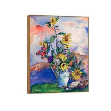 Imagem de BMZFYBS David Burliuk Famosas impressões em tela de arte de parede prontas para pendurar. Natureza morta. Pintura de moldura de madeira para decoração de sala de estar 50 x 65 cm 20 x 26 polegadas