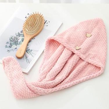 Imagem de 1 peça toalha de cabelo feminina super absorvente de secagem rápida – turbante de cabelo de microfibra com textura de waffle (25 x 63 cm) para uso diário de banho/chuveiro (6 cores: branco/azul/rosa