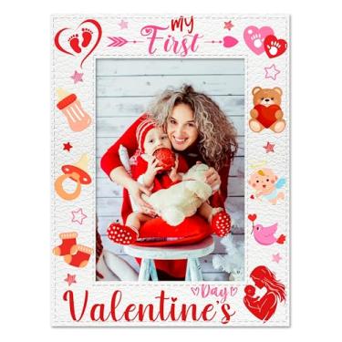 Imagem de HEYINSHEN Porta-retrato My First Valentine's Day, 10 x 15 cm, linda moldura para o primeiro dia dos namorados, presente de dia dos namorados, para decoração de berçário