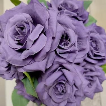 Imagem de Rosa de Diamante Artificial com 9 Flores Grandes – Buquê de Seda para Casamento e Decoração(3,Lilas Escuro)