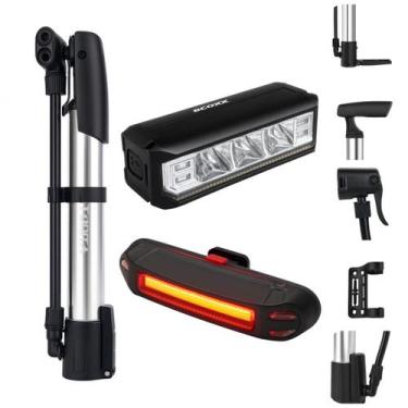Imagem de Kit Bike Power 3 em 1 com Bomba de Ar Manual, Farol LED Frontal e Lant
