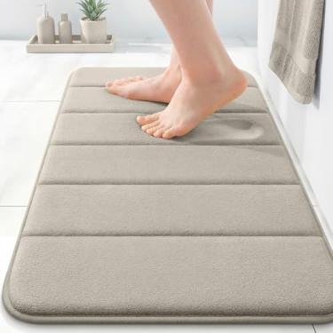 Imagem de OLANLY Tapete de banho listrado de espuma viscoelástica 61 x 40 cm, tapetes de banheiro absorventes super macios, secagem rápida, tapetes de chuveiro laváveis na máquina, tapete de banho, acessórios