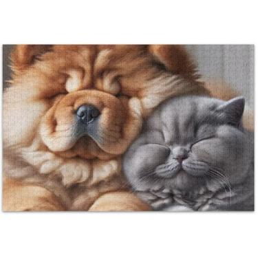Imagem de Chow Chow Quebra-cabeça cachorro gato dormindo 500 peças adulto elefantes brancos presentes família quebra-cabeça arte animal, 51 x 37 centímetros