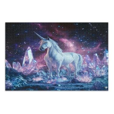 Imagem de Quebra-cabeça de unicórnio místico com estrelas rosa 500 peças para adultos, peça grande, quebra-cabeça familiar com letras nas costas