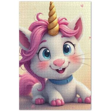 Imagem de Quebra-cabeça floral fofo unicórnio 1000 peças impressão de arte animal adulto personalizado jogo de quebra-cabeça rígido, 75 x 40 centímetros