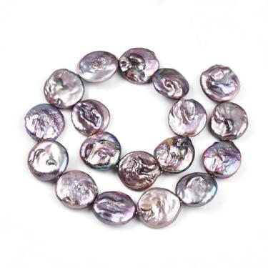 Imagem de LiQunSweet 18 contas de pérolas naturais redondas planas de 19 a 23 mm, pérolas naturais de água doce, contas soltas para joias faça você mesmo, pulseira, colar, brinco, bolsa, chaveiro, decoração de