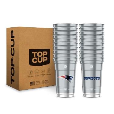 Imagem de Top Cup Copos de alumínio reutilizáveis NFL New England Patriots 590 ml, 20 unidades | Oficialmente licenciado, durável, reutilizável e reciclável, feito nos EUA