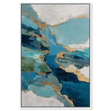 Imagem de Decoração de parede azul Gilded River Delta III da Art Remedy, moldura branca, 25 x 38 cm
