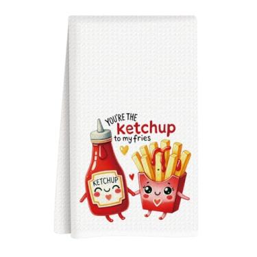 Imagem de ASDFKVFR Toalhas de cozinha para o dia dos namorados, decorações de dia dos namorados, presente para ela, namorado, namorada, trocadilho engraçado ketchup e batatas fritas, toalha de mão para