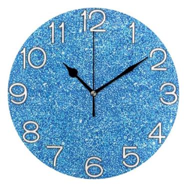 Imagem de Relógio de parede azul flash brilhante analógico decorativo relógio de cozinha rústico operado por bateria silencioso, decoração de parede moderna para sala de estar, 25 cm, ponteiros pretos