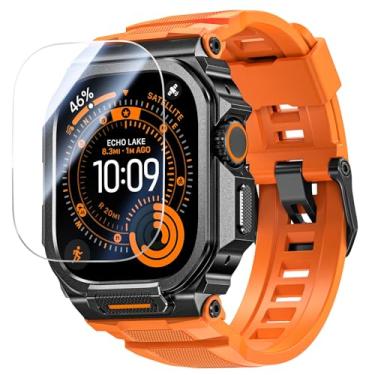 Imagem de Goton Capa de metal com pulseira para Apple Watch Ultra 3/2/1 de 49 mm com protetor de tela, capa de uma peça de 360°, proteção contra quedas e poeira, acesso à coroa de ECG, esporte e uso diário para