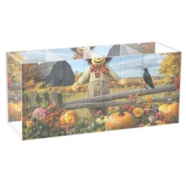 Imagem de TSENQUE Porta-canetas de mesa de acrílico extravagante de outono bonito organizador de papelaria personalizado organizador de copos e acessórios, 20 cm x 6,3 cm x 9 cm