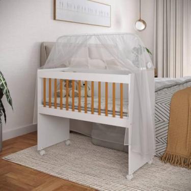 Imagem de Mini Berço Infantil Com Rodinhas Colchão Impermeável Criança Certificado Inmetro (Branco/Freijó)