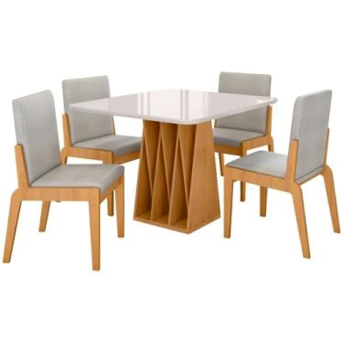 Imagem de Kit Mesa de Jantar Orquestra com 4 Cadeira Sinfonia em Linho Naturale/off White/cinza