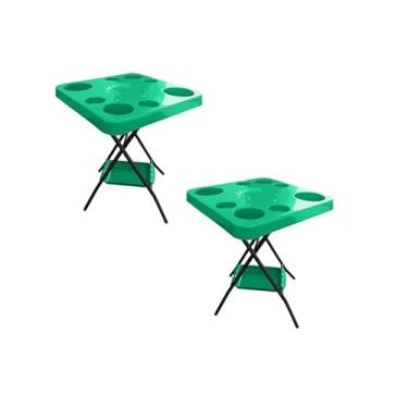 Imagem de Kit 2 Mesinhas Dobráveis para Churrasco e Piscina com Porta Copos e Garrafas(verde)