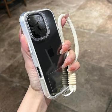 Imagem de Capa de celular com alça de pulso para iPhone 16E 14 15 16 Plus 11 12 13 16 Pro Max com carregamento magnético transparente à prova de choque, branca, para iPhone 14