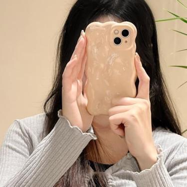 Imagem de Capa para celular com padrão de ondas 3D brilhantes para iPhone 16, 15, 14, 13, 12, 11 Pro Max e 16 Pro. Estética elegante, macia e resistente a impactos. Cor marrom. Compatível com iPhone 16 Plus.