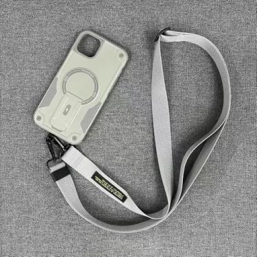 Imagem de Capa protetora magnética transversal com alça longa para iPhone 15, 16e Pro Max, 13 Pro e 14, à prova de choque, para esportes ao ar livre, cinza, para iPhone 14 Pro Max