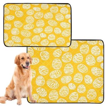 Imagem de CEBUGI Almofadas de xixi laváveis para cães, pacote com 2, almofadas impermeáveis para filhotes de cachorro, antiderrapante, à prova de vazamento, para cama de cercadinho, ovo de páscoa amarelo