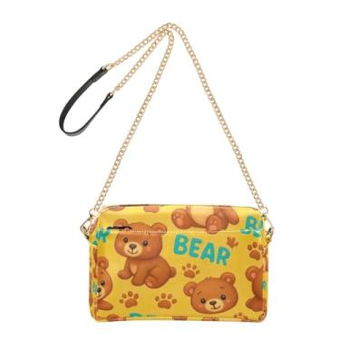 Imagem de Joitme Bolsa tiracolo feminina para celular, bolsa de ombro fofa de urso de desenho animado com alça de corrente amarela de couro PU