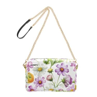 Imagem de Joitme Bolsa feminina transversal, bolsa para celular, flores em aquarela pastel, bolsa de ombro de couro sintético com alça de corrente