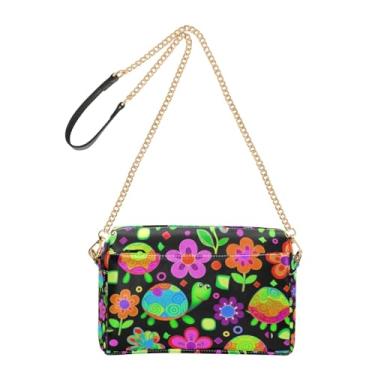 Imagem de Joitme Bolsas femininas transversais coloridas com desenho animado de tartarugas, bolsa de ombro de couro sintético com alça de corrente fofa