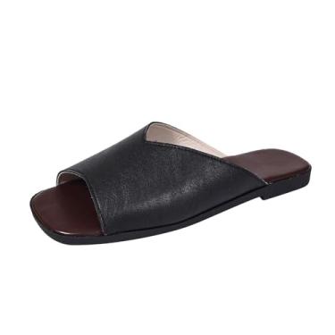 Imagem de Chinelo feminino moderno casual primavera e verão confortável cabeça quadrada bico aberto francês decote em V liso um pé, Preto, 36