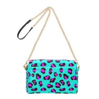 Imagem de Joitme Bolsa feminina transversal para celular com estampa de leopardo azul-petróleo alça de couro PU bolsa de ombro