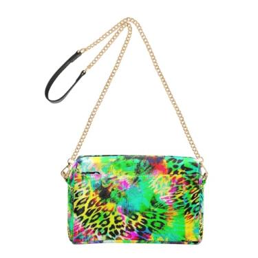 Imagem de Joitme Bolsa de ombro feminina com estampa de animais coloridos com tinta neon transversal para celular com alça de corrente de couro PU