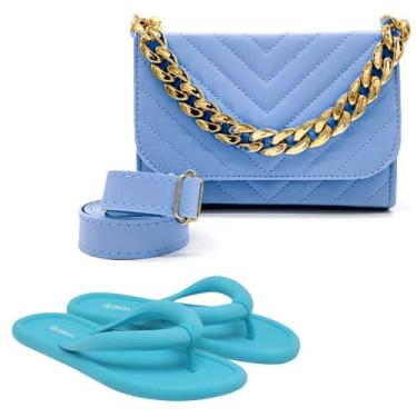 Imagem de Bolsa Tiracolo Feminina Loscia Luxo Pequena Luxo + Chinelo Tamanho:37;Cor:Azul;Gênero:Mulher