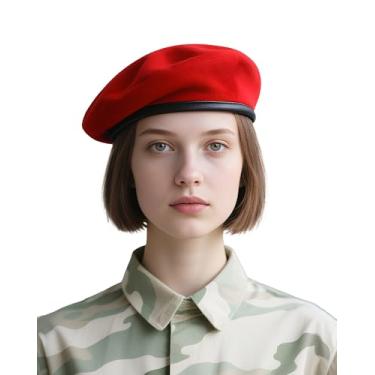 Imagem de Boinas para mulheres e boinas masculinas - Boina militar estilo exército dos EUA 100% lã, visual vintage de oficial britânico., Vermelho, G