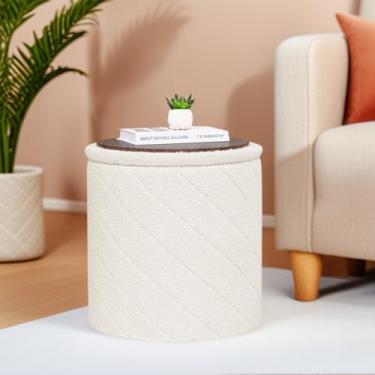 Imagem de CAIPINFUL Otomano redondo com armazenamento – mesa de centro dobrável e elegante para sala de estar e quarto – economia de espaço, ideal para decoração de casa e organização para famílias e indivíduos