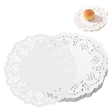 Imagem de 150 peças de papel de renda, 11,4 cm, toalha de papel redonda de renda branca descartável para bolos, sobremesas, artesanato, fritura, decoração de talheres