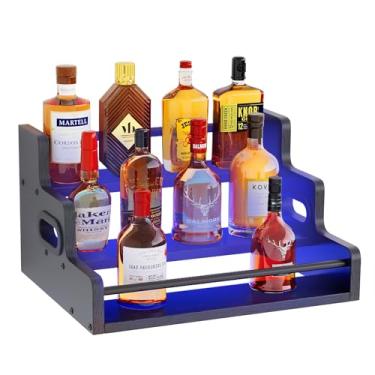 Imagem de Prateleira de exibição de garrafa de licor, rack de exibição de garrafa de vinho de LED com controle remoto, suporte de prateleira de bar de 3 níveis, suporte de vinho Whisky Spirits para taberna
