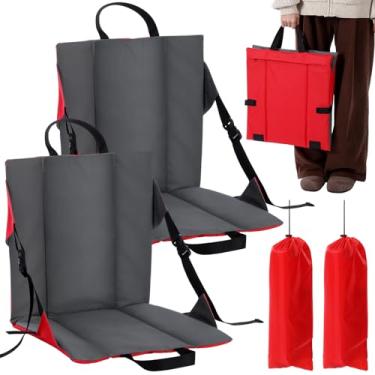 Imagem de Briwooody 2 pacotes de assentos de estádio com suporte para as costas, cadeiras portáteis dobráveis com alça ajustável, cadeira de arquibancada com encosto e almofada para eventos esportivos